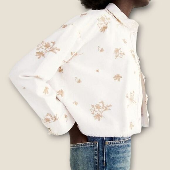 Zara White Gold Cropped Denim Jean Overshirt Button Down Jacket - Picture 4 of 9